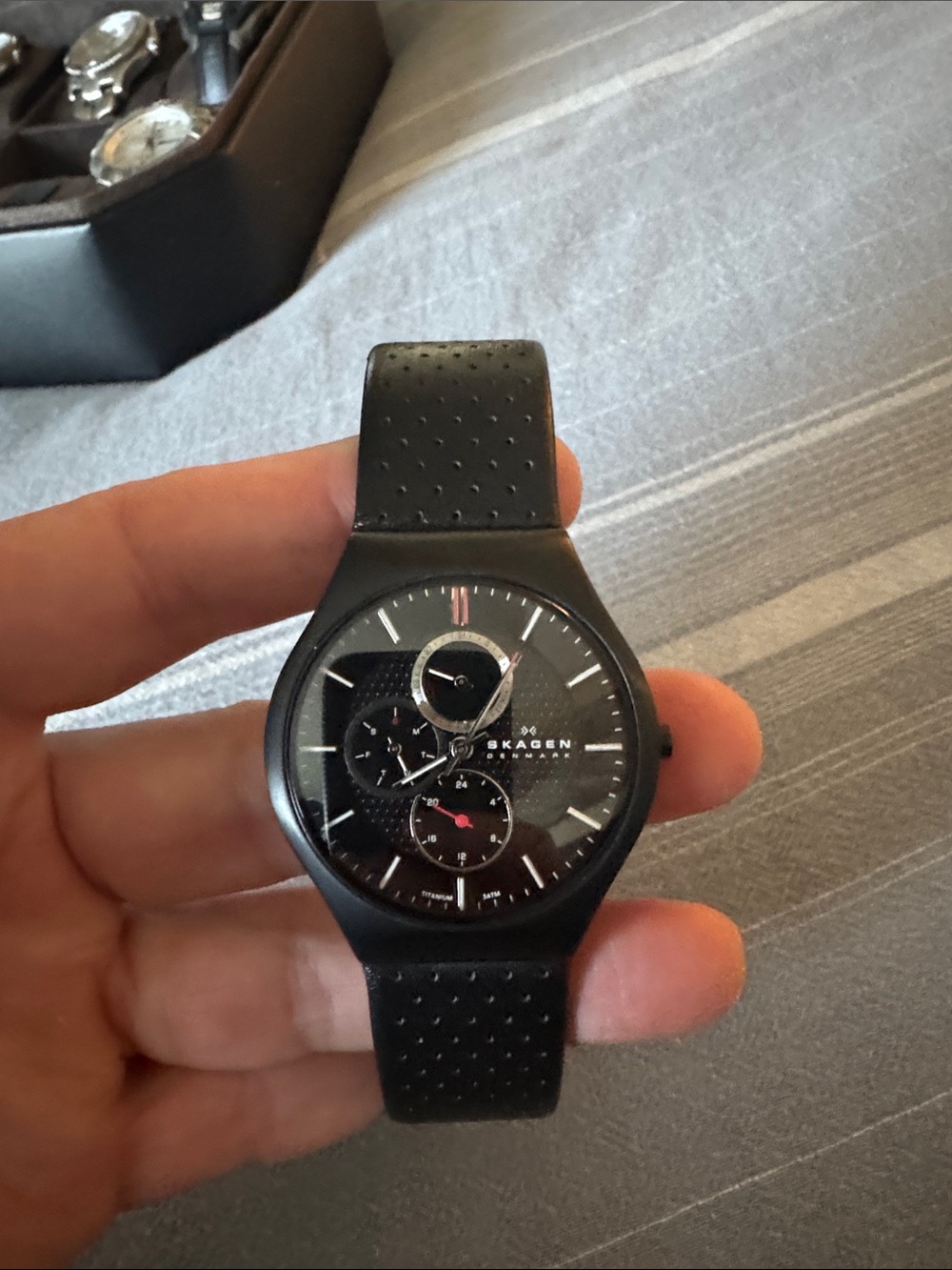 Skagen Black Multifunction Men's Watch with Perforated Strap